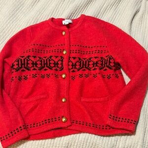 Free Assembly Red and Black Patterned Cardigan